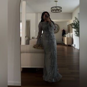 Elegant Silver Gown with Sequin Details